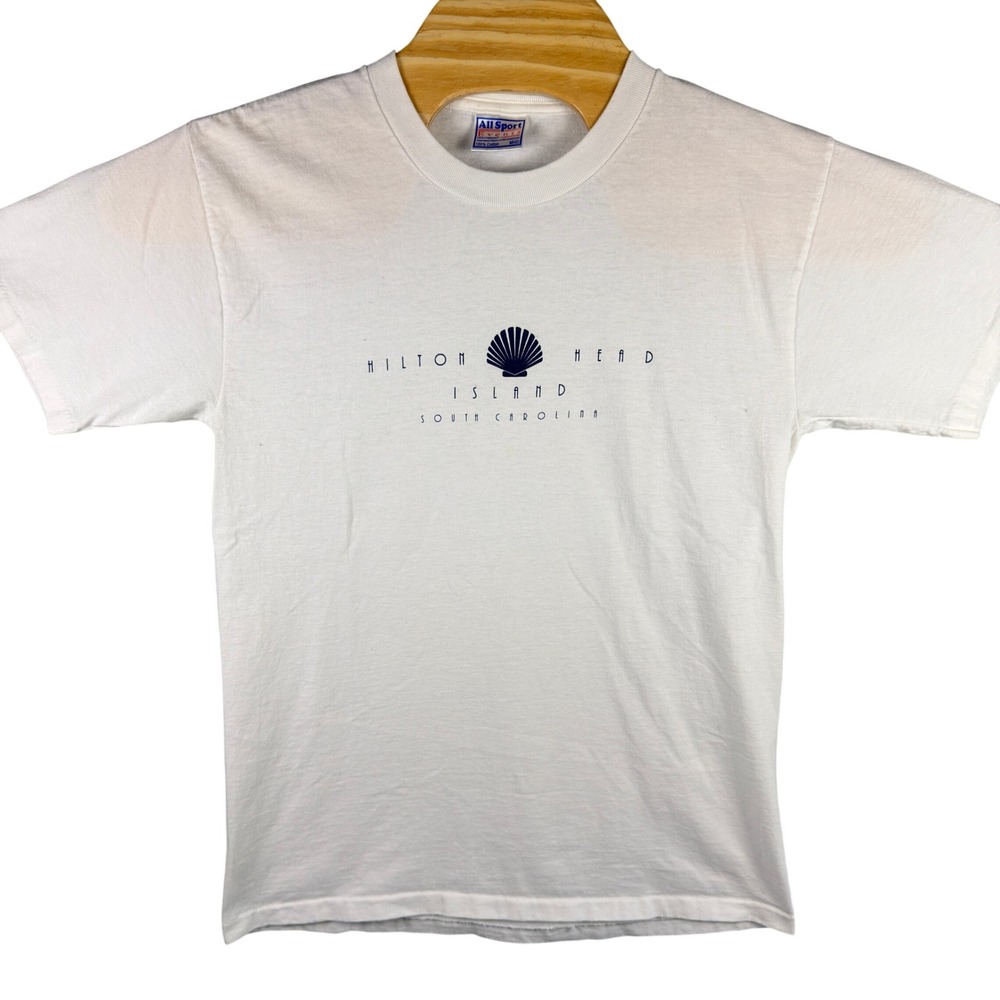 VINTAGE 90s Hilton Head Island Graphic Shirt Mens Medium White All Sport Events
